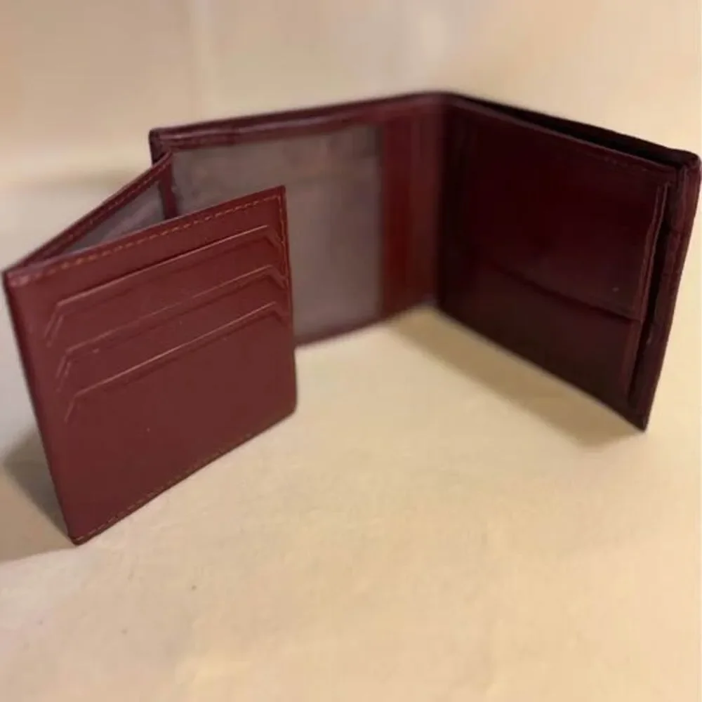 TALED Men's Genuine Leather Bifold Wallet with Fold-Out Clear ID Windows